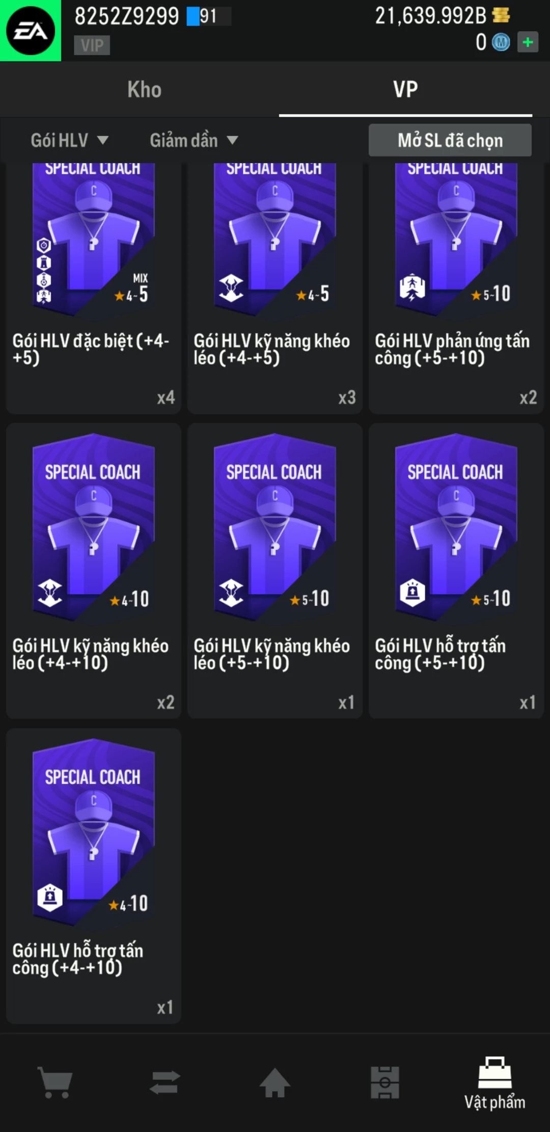 Ảnh ACC mở thẻ (LOẠI SVIP) gồm 500+ đến 700+ thẻ cầu thủ từ Siêu sao đến Miền núi các loại. Có sẵn BP trắng từ 18.500 tỷ BP đến 22.500 tỷ BP